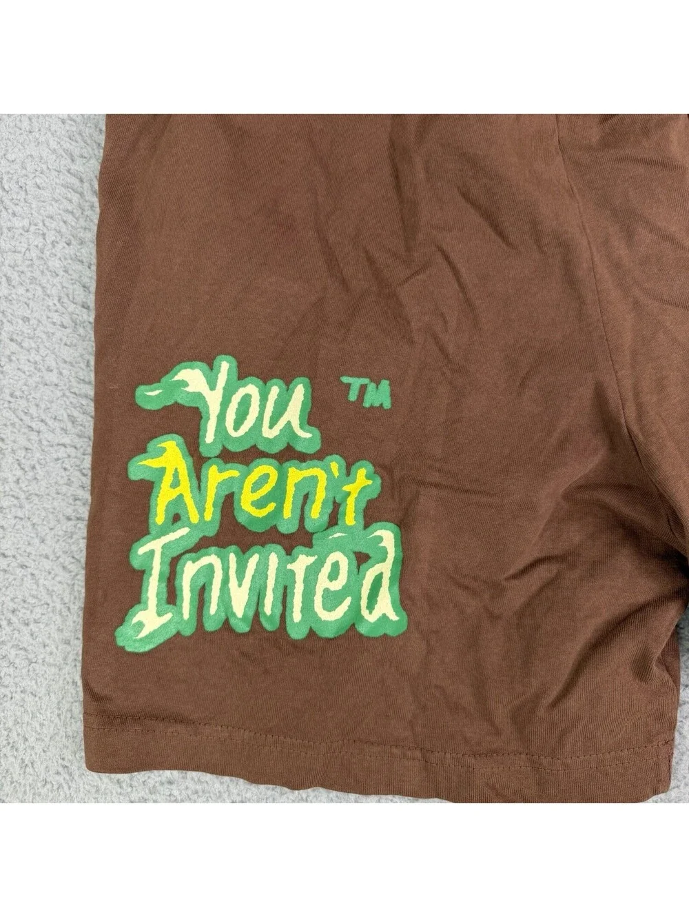 Hyde Park You Aren’t Invited Mens Large 32x6 Brown Jogger Shorts Smiley Face